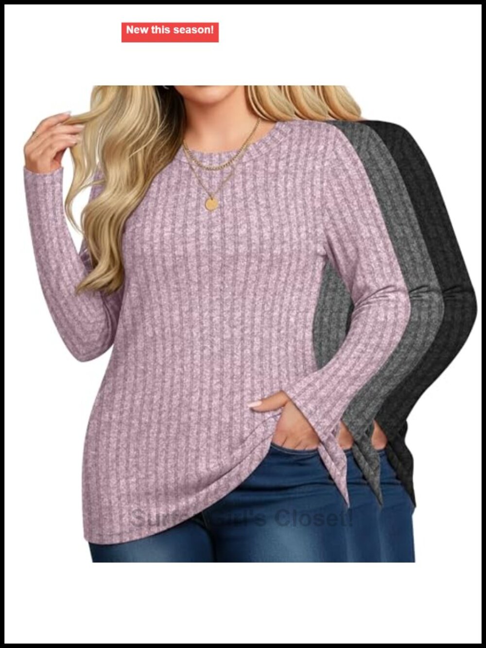 Plus Size Tunic Sweaters 3 Pack Womens Long Sleeve Ribbed Pullover